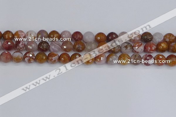 CAG9913 15.5 inches 10mm faceted round red moss agate beads