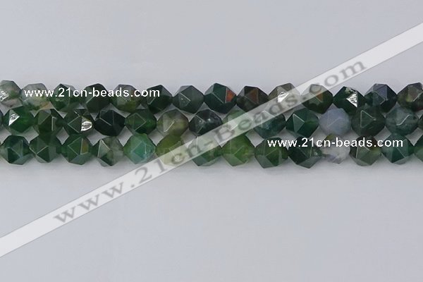 CAG9971 15.5 inches 10mm faceted nuggets moss agate beads