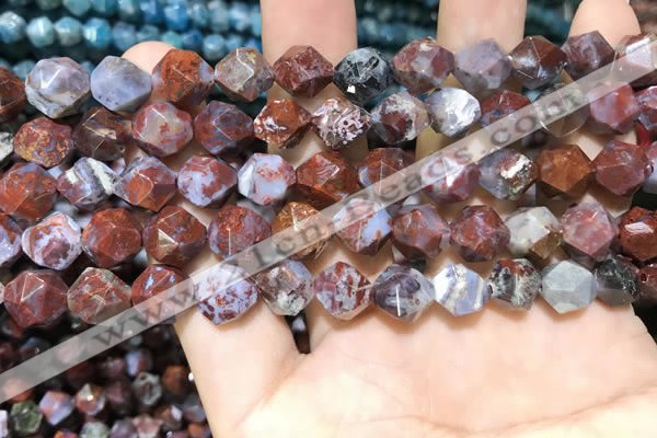 CAG9988 15.5 inches 8mm faceted nuggets red lightning agate beads