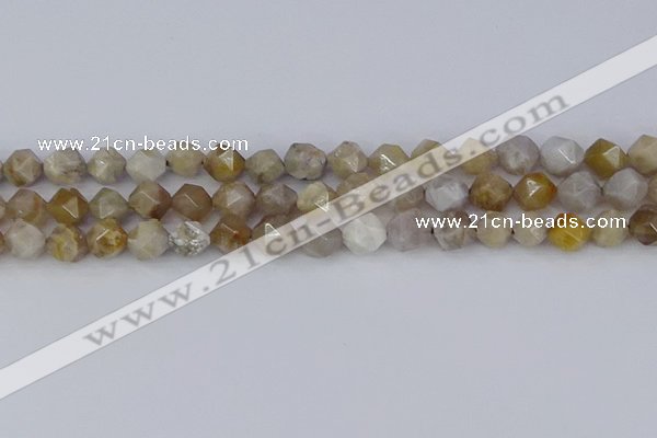 CAG9994 15.5 inches 8mm faceted nuggets ocean fossil agate beads