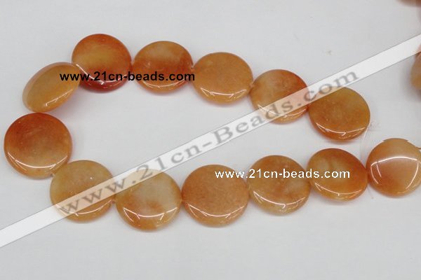 CAJ167 15.5 inches 30mm flat round red aventurine jade beads