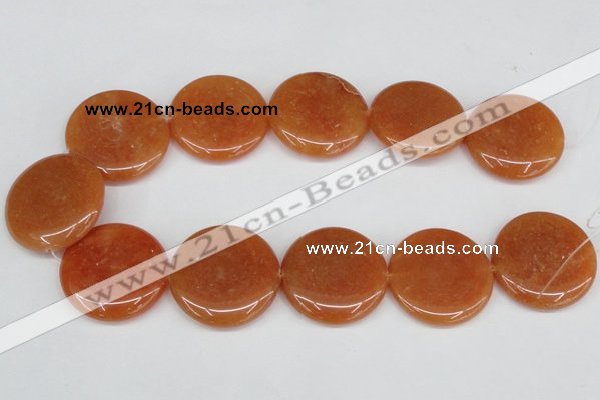 CAJ169 15.5 inches 35mm flat round red aventurine jade beads