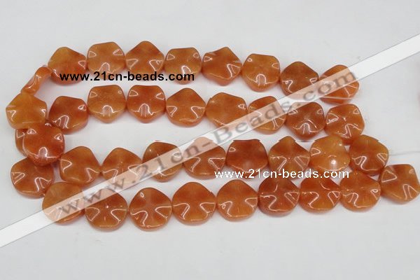 CAJ171 15.5 inches 20mm wavy coin red aventurine jade beads