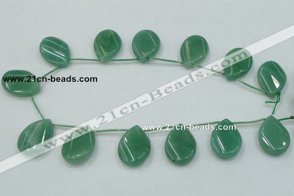 CAJ62 Top-drilled 22*30mm twisted teadrop green aventurine jade beads