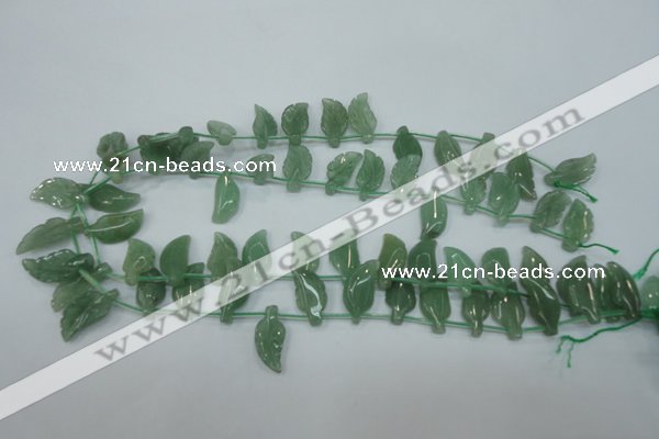 CAJ89 Top-drilled 10*20mm carved leaf green aventurine beads wholesale