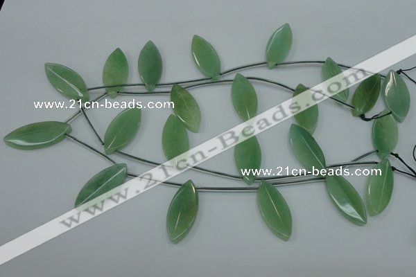 CAJ90 Top-drilled 15*35mm carved leaf green aventurine beads wholesale