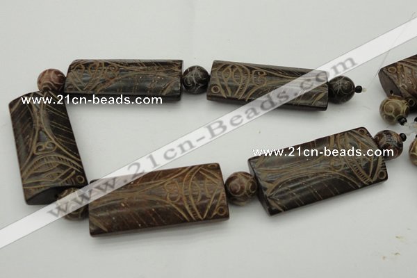 CAL14 14.5 inches 28*60mm carved rectangle agalmatolite beads