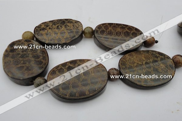 CAL24 14.5 inches 50*60mm carved turtleback agalmatolite beads