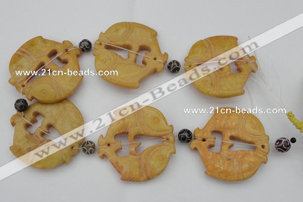 CAL29 14.5 inches 54*56mm carved fish agalmatolite beads