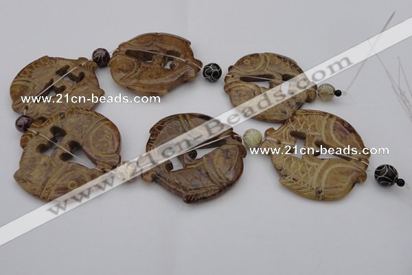 CAL30 14.5 inches 54*56mm carved fish agalmatolite beads