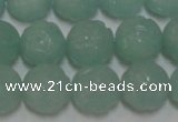 CAM1123 15.5 inches 10mm carved round amazonite beads wholesale