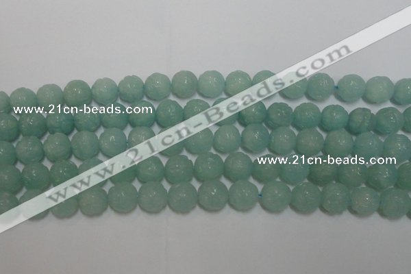 CAM1123 15.5 inches 10mm carved round amazonite beads wholesale