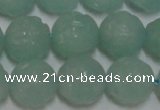 CAM1125 15.5 inches 14mm carved round amazonite beads wholesale