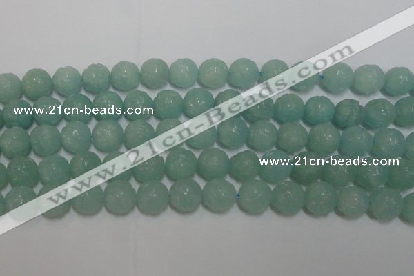 CAM1125 15.5 inches 14mm carved round amazonite beads wholesale