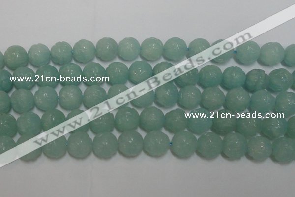 CAM1126 15.5 inches 16mm carved round amazonite beads wholesale