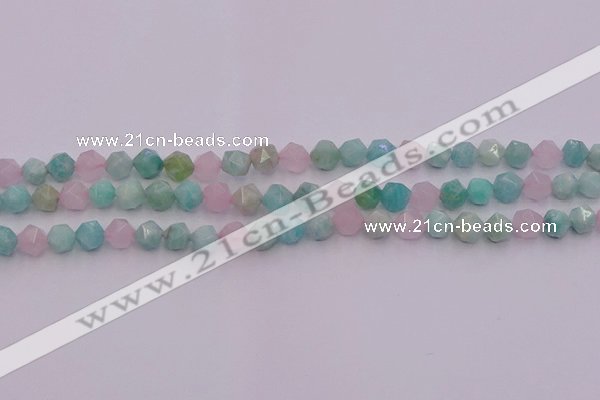 CAM1441 15.5 inches 6mm faceted nuggets amazonite & rose quartz beads