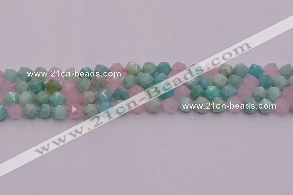 CAM1442 15.5 inches 8mm faceted nuggets amazonite & rose quartz beads