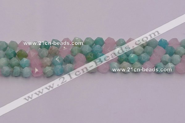 CAM1443 15.5 inches 10mm faceted nuggets amazonite & rose quartz beads