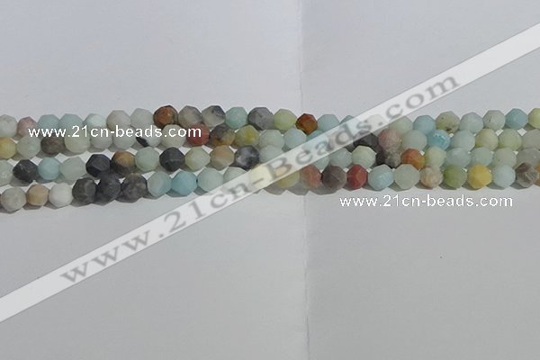 CAM1487 15.5 inches 6mm faceted nuggets matte black amazonite beads