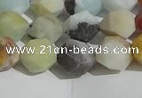 CAM1489 15.5 inches 10mm faceted nuggets matte black amazonite beads