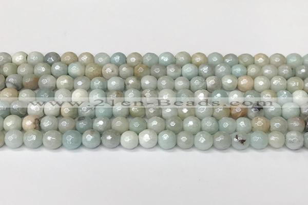 CAM1750 15 inches 6mm faceted round AB-color amazonite beads