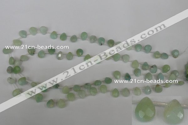 CAM634 Top-drilled 8*10mm faceted flat teardrop Chinese amazonite beads