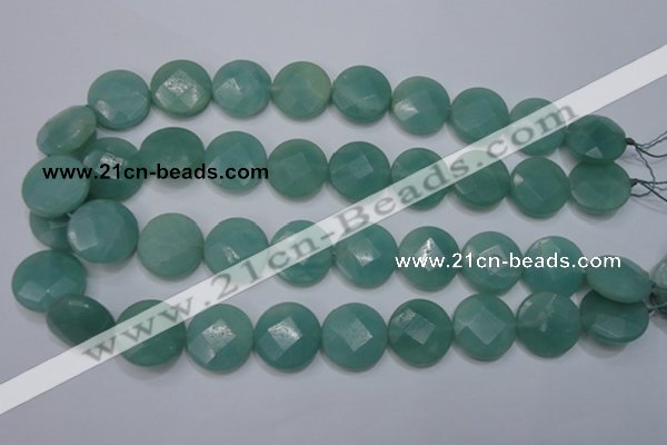 CAM945 15.5 inches 20mm faceted coin amazonite gemstone beads