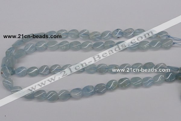 CAQ150 15.5 inches 10*12mm twisted oval natural aquamarine beads