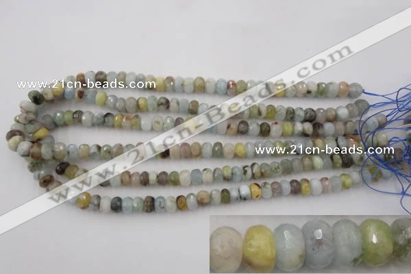 CAQ351 15.5 inches 6*8mm faceted rondelle natural aquamarine beads