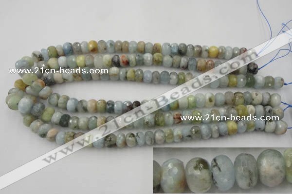 CAQ352 15.5 inches 6*10mm faceted rondelle natural aquamarine beads