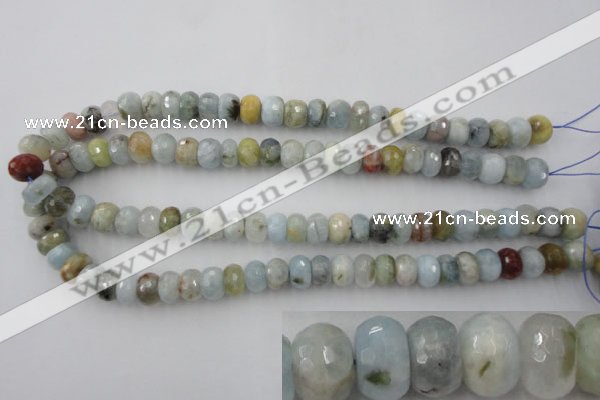 CAQ353 15.5 inches 8*12mm faceted rondelle natural aquamarine beads