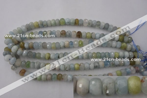 CAQ356 15.5 inches 7*11mm faceted rondelle natural aquamarine beads