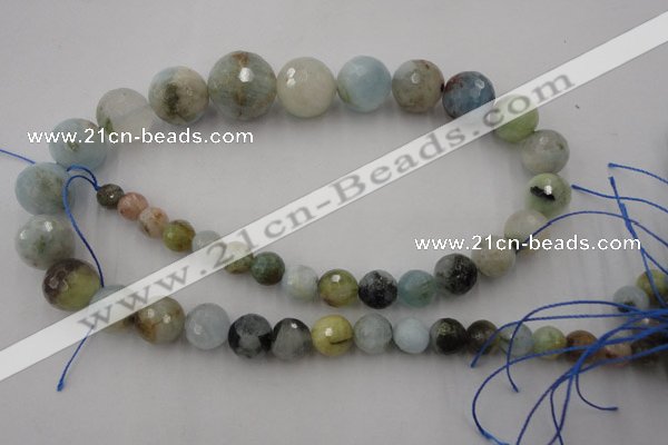 CAQ360 15.5 inches 7mm - 18mm faceted round natural aquamarine beads