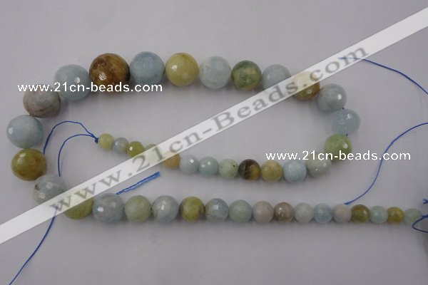 CAQ362 15.5 inches 6mm - 16mm faceted round natural aquamarine beads