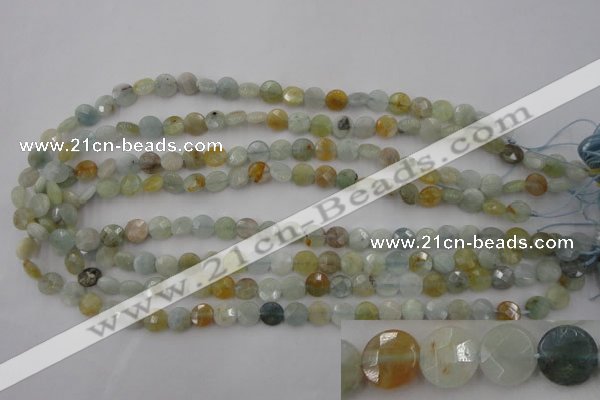 CAQ365 15.5 inches 8mm faceted coin natural aquamarine beads