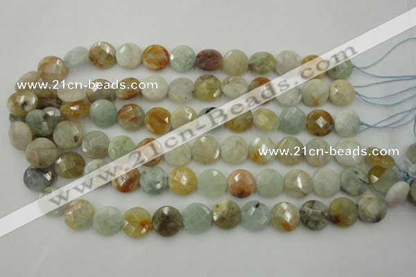 CAQ368 15.5 inches 15mm faceted coin natural aquamarine beads