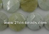 CAQ371 15.5 inches 20mm faceted coin natural aquamarine beads