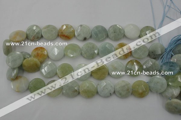 CAQ371 15.5 inches 20mm faceted coin natural aquamarine beads