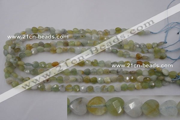 CAQ390 15.5 inches 8*8mm faceted heart natural aquamarine beads