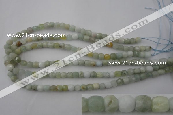 CAQ410 15.5 inches 7*8mm faceted nuggets natural aquamarine beads