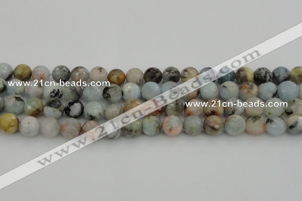 CAQ422 15.5 inches 10mm faceted round natural aquamarine beads