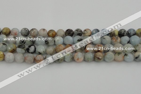 CAQ423 15.5 inches 12mm faceted round natural aquamarine beads