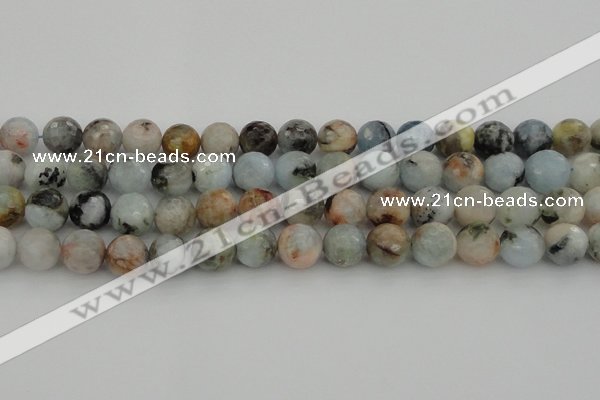 CAQ424 15.5 inches 14mm faceted round natural aquamarine beads