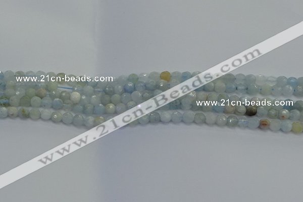 CAQ551 15.5 inches 4mm faceted round natural aquamarine beads