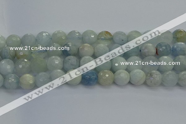 CAQ556 15.5 inches 14mm faceted round natural aquamarine beads