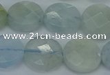 CAQ570 15.5 inches 11mm faceted coin natural aquamarine beads