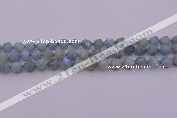 CAQ792 15.5 inches 10mm faceted nuggets aquamarine gemstone beads