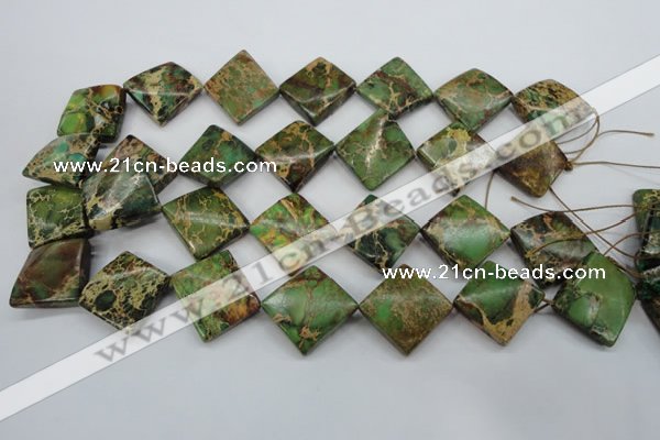 CAT134 22*22mm twisted diamond dyed natural aqua terra jasper beads