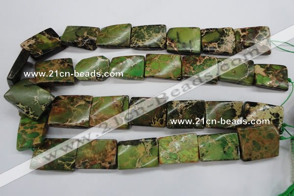 CAT142 18*25mm twisted rectangle dyed natural aqua terra jasper beads