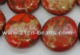 CAT195 15.5 inches 25mm flat round dyed natural aqua terra jasper beads